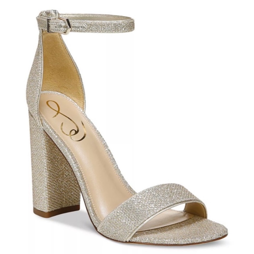 Sam Edelman Glitter Block Heel Sandals in Champagne